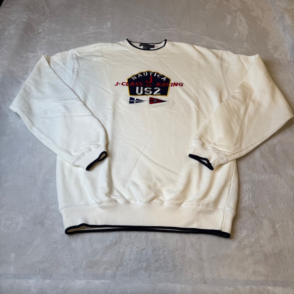 Nautica J Class Racing US2 Mens Cream Long Sleeve Sweatshirt Top‎ L